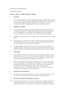 UNIVERSITY OF BRIGHTON ACADEMIC BOARD Policy on support for high performance athletes 1  Preamble