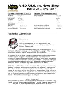 A.N.D.F.H.G. Inc. News Sheet Issue 73 – NovELECTED COMMITTEEGENERAL COMMITTEE MEMBERS