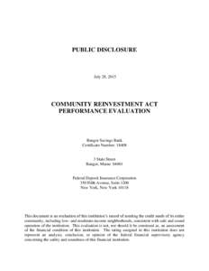 PUBLIC DISCLOSURE  July 28, 2015 COMMUNITY REINVESTMENT ACT PERFORMANCE EVALUATION