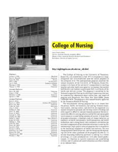 COLLEGE OF NURSING  191 College of Nursing Joan Creasia, Dean