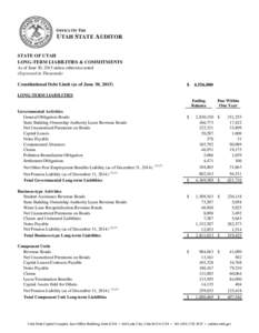 OFFICE OF THE  UTAH STATE AUDITOR STATE OF UTAH LONG-TERM LIABILITIES & COMMITMENTS As of June 30, 2015 unless otherwise noted