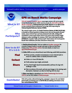 National Geodetic Survey Positioning America for the Future  geodesy.noaa.gov GPS on Bench Marks Campaign What is it?