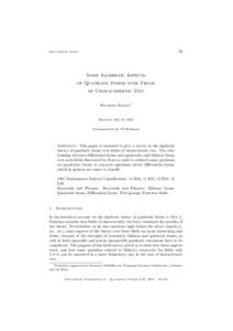 49  Documenta Math. Some Algebraic Aspects of Quadratic Forms over Fields