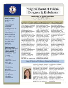 Issue 5 January 2012 Virginia Board of Funeral Directors & Embalmers Department of Health Professions