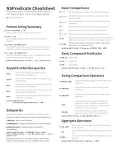 NSPredicate Cheatsheet Presented by Realm: a mobile database that replaces Core Data and SQLite. Learn more at http://realm.io Basic Comparisons =,==