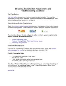 Streaming Media System Requirements and Troubleshooting Assistance