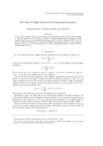 Submitted exclusively to the London Mathematical Society doi:The Sum of Digits Function of Polynomial Sequences Michael Drmota, Christian Mauduit and Jo¨el Rivat Abstract