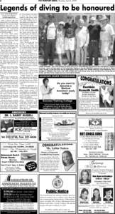 6  THE FREEPORT NEWS, Thursday, April 2, 2009 Legends of diving to be honoured By K. NANCOO-RUSSELL