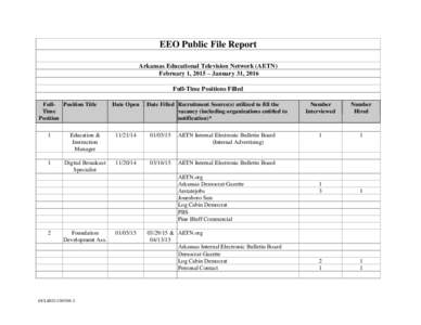 EEO Public File Report Arkansas Educational Television Network (AETN) February 1, 2015 – January 31, 2016 Full-Time Positions Filled Full- Position Title Time
