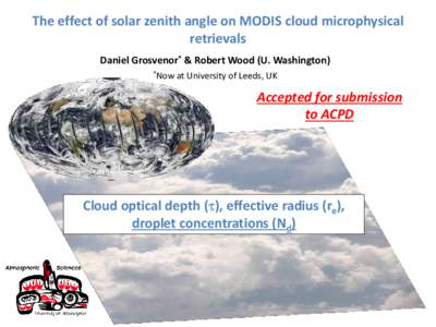 The effect of solar zenith angle on MODIS cloud microphysical retrievals Daniel Grosvenor* & Robert Wood (U. Washington) *Now  at University of Leeds, UK