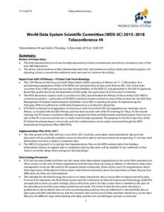 Telecon#4/Summary World Data System Scientific Committee (WDS-SC) 2015–2018 Teleconference #4