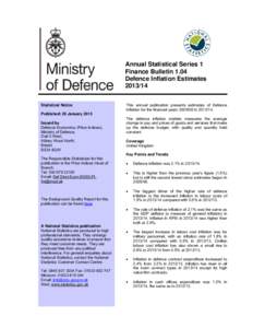 Annual Statistical Series 1 Finance Bulletin 1.04 Defence Inflation Estimates[removed]Statistical Notice