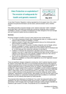 Data Protection or exploitation? The erosion of safeguards for health and genetic research May 2015