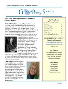 SPRING 2017 NEWSLETTER - VOLUME 38 ISSUE 2  April 22nd Meeting at Athens-Clarke Co. Library, Athens Melisa 