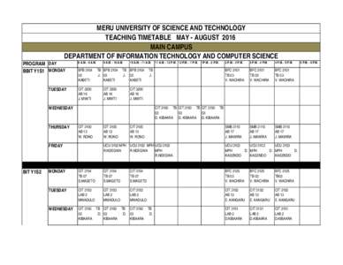 MERU UNIVERSITY OF SCIENCE AND TECHNOLOGY TEACHING TIMETABLE MAY - AUGUST 2016 MAIN CAMPUS DEPARTMENT OF INFORMATION TECHNOLOGY AND COMPUTER SCIENCE  PROGRAM DAY