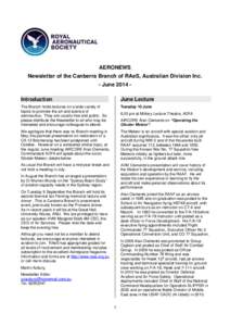 AERONEWS Newsletter of the Canberra Branch of RAeS, Australian Division Inc. - June 2014 Introduction June Lecture