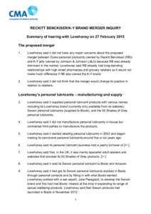 Summary of hearing with Lovehoney (Swoon) on 27 February 2015