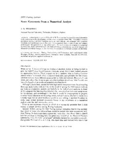 1970 Turing Lecture  S o m e C o m m e n t s from a Numerical Analyst J. H. W I L K I N S O N  National Physical Laboratory, Teddington, Middlesex, England
