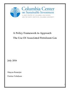 A Policy Framework to Approach The Use Of Associated Petroleum Gas JulyShayan Banerjee