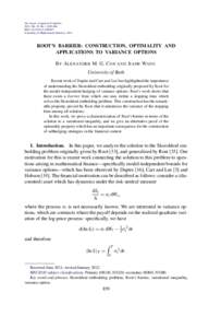 The Annals of Applied Probability 2013, Vol. 23, No. 3, 859–894 DOI: AAP857 © Institute of Mathematical Statistics, 2013  ROOT’S BARRIER: CONSTRUCTION, OPTIMALITY AND