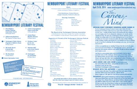 Hosts • Newburyport Adult & Community Education • Newburyport Public Library • • Greater Newburyport Chamber of Commerce • April 25-26, 2014	 www.newburyportliteraryfestival.org