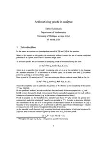 Arithmetizing proofs in analysis Ulrich Kohlenbach Department of Mathematics University of Michigan at Ann Arbor MI 48109, USA