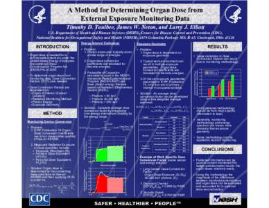 A Method for Determining Organ Dose from External Exposure Monitoring Data Timothy D. Taulbee, James W. Neton, and Larry J. Elliott U.S. Department of Health and Human Services (DHHS), Centers for Disease Control and Pre