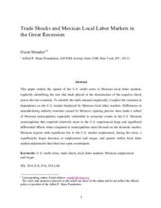 Trade Shocks and Mexican Local Labor Markets in the Great Recession Oscar Mendeza,1 a  Alfred P. Sloan Foundation, 630 Fifth Avenue Suite 2200, New York, NY, 10111.