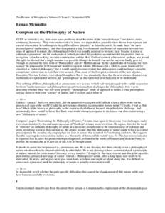 The Review of Metaphysics Volume 33 Issue 1 / September1979  Ernan Mcmullin Compton on the Philosophy of Nature EVEN in Aristotle’s day, there were some problems about the status of the 
