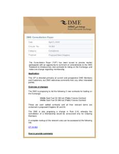 DME Consultation Paper Date April 5, 2016  Circular No.