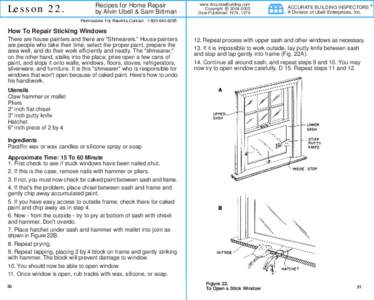 Lesson 22.  Recipes for Home Repair by Alvin Ubell & Sam Bittman  www.AccurateBuilding.com