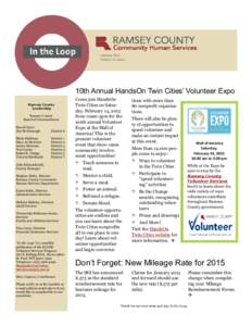 February 2015 Volume 13, Issue 2 10th Annual HandsOn Twin Cities’ Volunteer Expo Ramsey County Leadership
