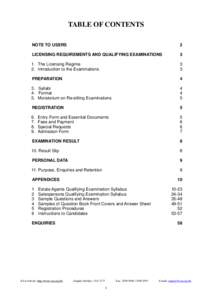 TABLE OF CONTENTS NOTE TO USERS 2  LICENSING REQUIREMENTS AND QUALIFYING EXAMINATIONS
