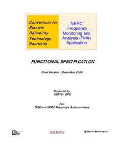 NERC Frequency Monitoring and Analysis (FMA) Application: Functional Specifications