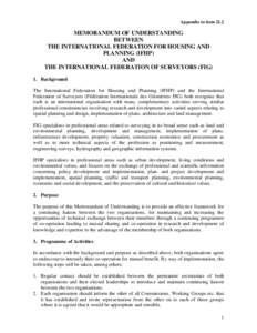 Appendix to item[removed]MEMORANDUM OF UNDERSTANDING BETWEEN THE INTERNATIONAL FEDERATION FOR HOUSING AND PLANNING (IFHP)