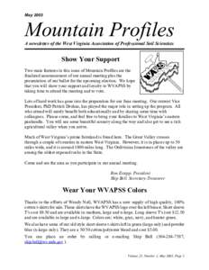 MayMountain Profiles A newsletter of the West Virginia Association of Professional Soil Scientists  Show Your Support