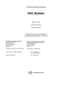 The Ontario Securities Commission  OSC Bulletin March 26, 2015 Volume 38, Issue), 38 OSCB