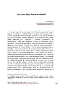 Fenomenologia Transcendental?*  Rudolf Bernet (Katholieke Universiteit Leuven) 