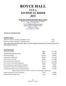 ROYCE HALL UCLA TECHNICAL RIDER 2015 For Further Technical Information, Please Contact: Bozkurt “bozzy” Karasu, Production Manager
