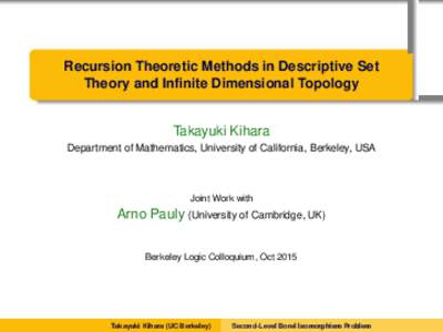 .  . Recursion Theoretic Methods in Descriptive Set Theory and Infinite Dimensional Topology