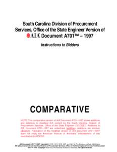 South Carolina Division of Procurement Services, Office of the State Engineer Version of Document A701™ – 1997 Instructions to Bidders  COMPARATIVE