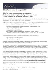 australian windsurfing  RS:X News - Issue #2 - August 2005 AUG 04:  Notice of Changes to Supplement One of Guidelines for