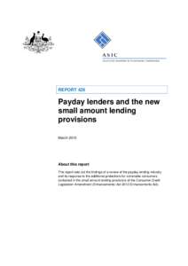 Report REP 426 Payday lender and the small amount lending provisions