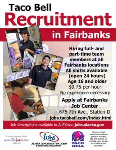 Taco Bell  Recruitment in Fairbanks Hiring full- and part-time team
