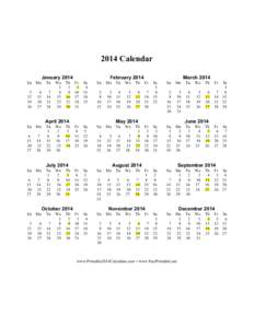 2014 Calendar January 2014 Su Mo