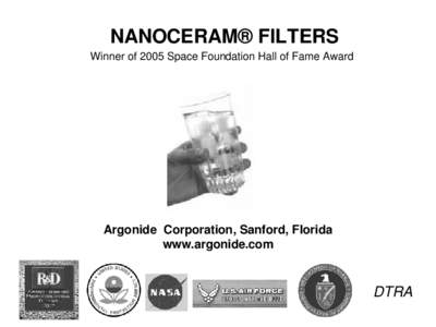 NANOCERAM® FILTERS Winner of 2005 Space Foundation Hall of Fame Award