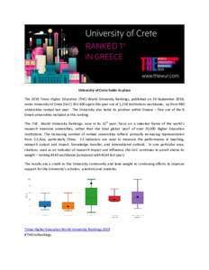 University of Crete holds its place The 2019 Times Higher Education (THE) World University Rankings, published on 26 September 2018, ranks University of Crete (UoCagain this year out of 1,258 institutions world