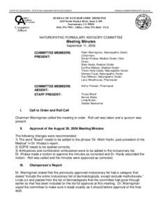 Naturopathic Formulary Advisory Committee Meeting Minutes Sept. 11, 2006