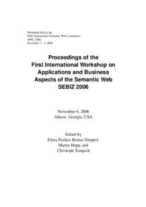 Workshop held at the Fifth International Semantic Web Conference ISWC 2006 November 5 - 9, 2006  Proceedings of the