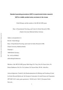 SOP for middle cerebral artery occlusion (MCAO), as used in the Department of Experimental Neurology, Center for Stroke Research Berlin: (+amendments 23